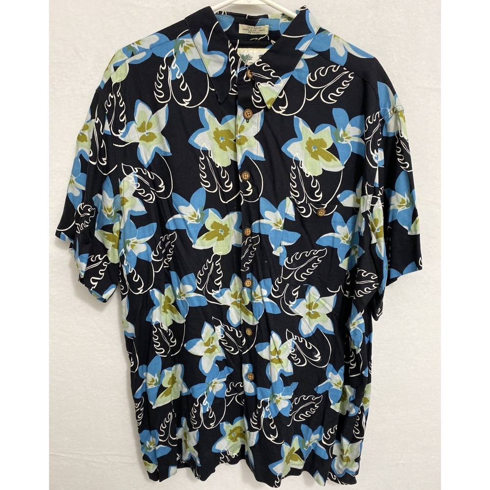 M.E. Sport Hawaiian Floral Men's XL Short Sleeve Button Front Blue Shirt